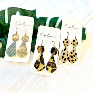 Earrings, faux leather earrings, leather jewelry, leather earrings, diamond drop earrings, 18k gold plated