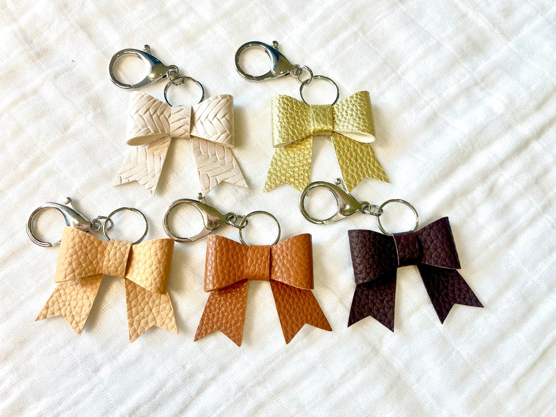 Bow Keychain, Faux Leather Bow Keychain, Gifts for Her Etsy