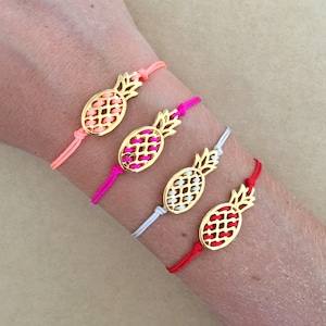 Gold Plated Pineapple Fruit Friendship Bracelet - Exotic, Tropical Fruit Bracelet, Macrame, Adjustable, Summer, Sea Bracelet