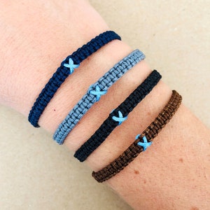 Prostate Cancer Awareness macramé-armband met lichtblauw lint - Survivor-armband, kracht, ondersteuning, hoop-armband