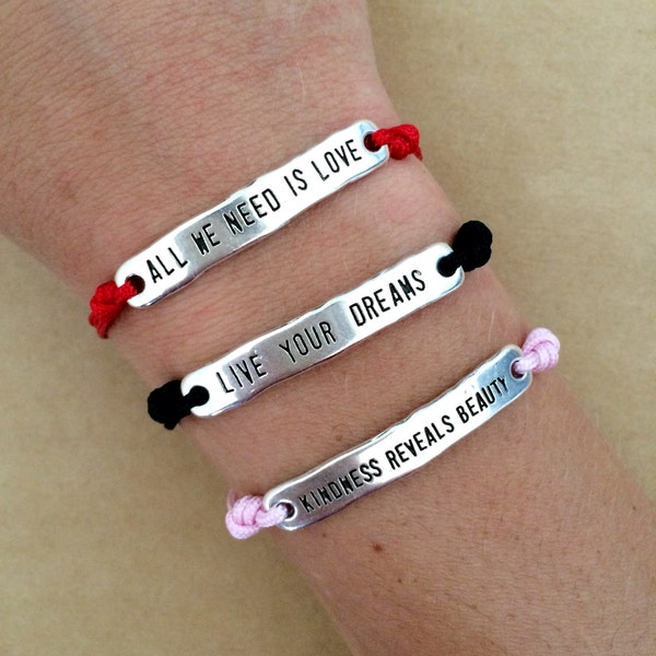 Unisex Silver Plated Message Bar Friendship Bracelet - All We Need Is Love, Carpe Diem, Live Your Dreams, Kindness Reveals Beauty