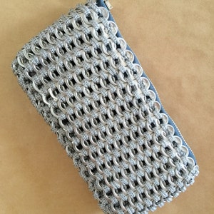 Soda Tab / Pop Tab Handmade Gray Crochet Clutch with Wristlet Chain Soda Tab Purse, Zipper Clutch image 2