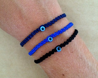 Blue Evil Eye Braided Unisex Friendship Macrame Bracelet - Beaded Bracelet, Lucky Eye Bracelet, Adjustable Bracelet