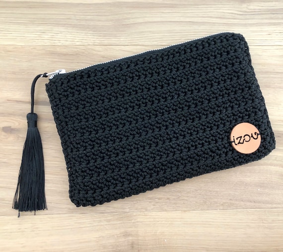 Fatto a mano nero Crochet Pochette con chiusura a zip borsa | Etsy Italia