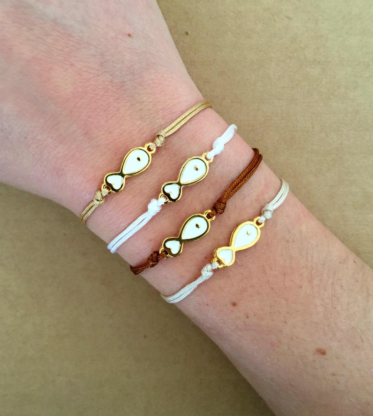 Gold Plated White Fish Charm Friendship Adjustable Bracelet Etsy