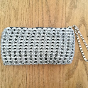 Soda Tab / Pop Tab Handmade Gray Crochet Clutch with Wristlet Chain Soda Tab Purse, Zipper Clutch image 4