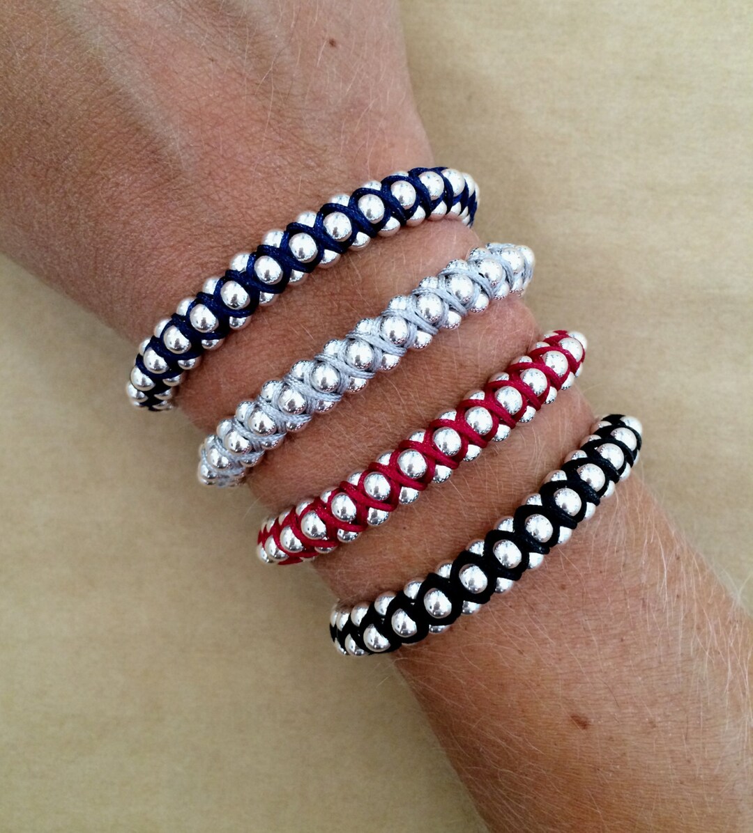 Elegant Craftsanship In 14 Sterling Silver Bead Bracelet For - Foto 4