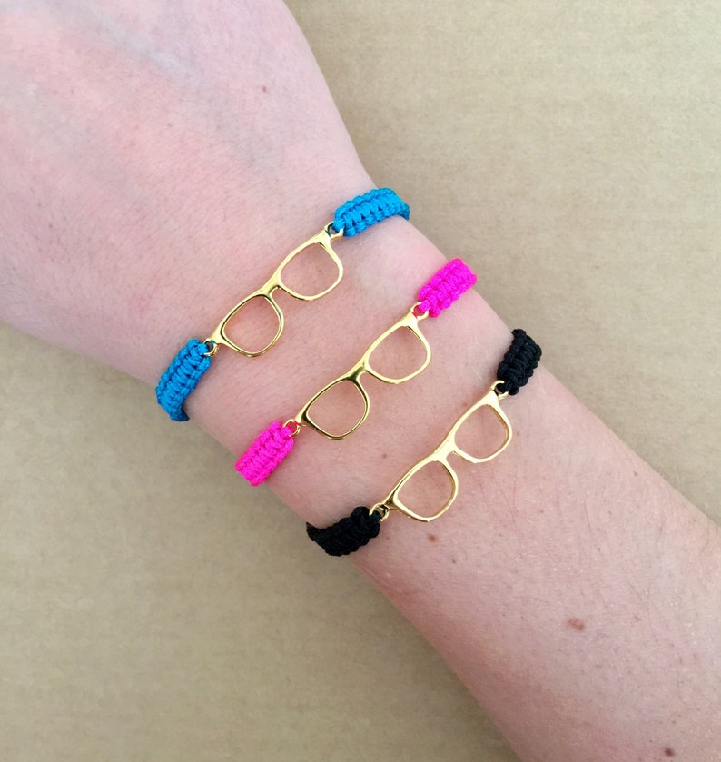 Gold Glasses Connector Friendship Macrame Bracelet Adjustable Bracelet