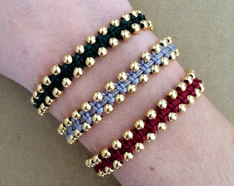 Gold Plated Beads Macrame Bracelet, Friendship Bracelet, Adjustable bracelet