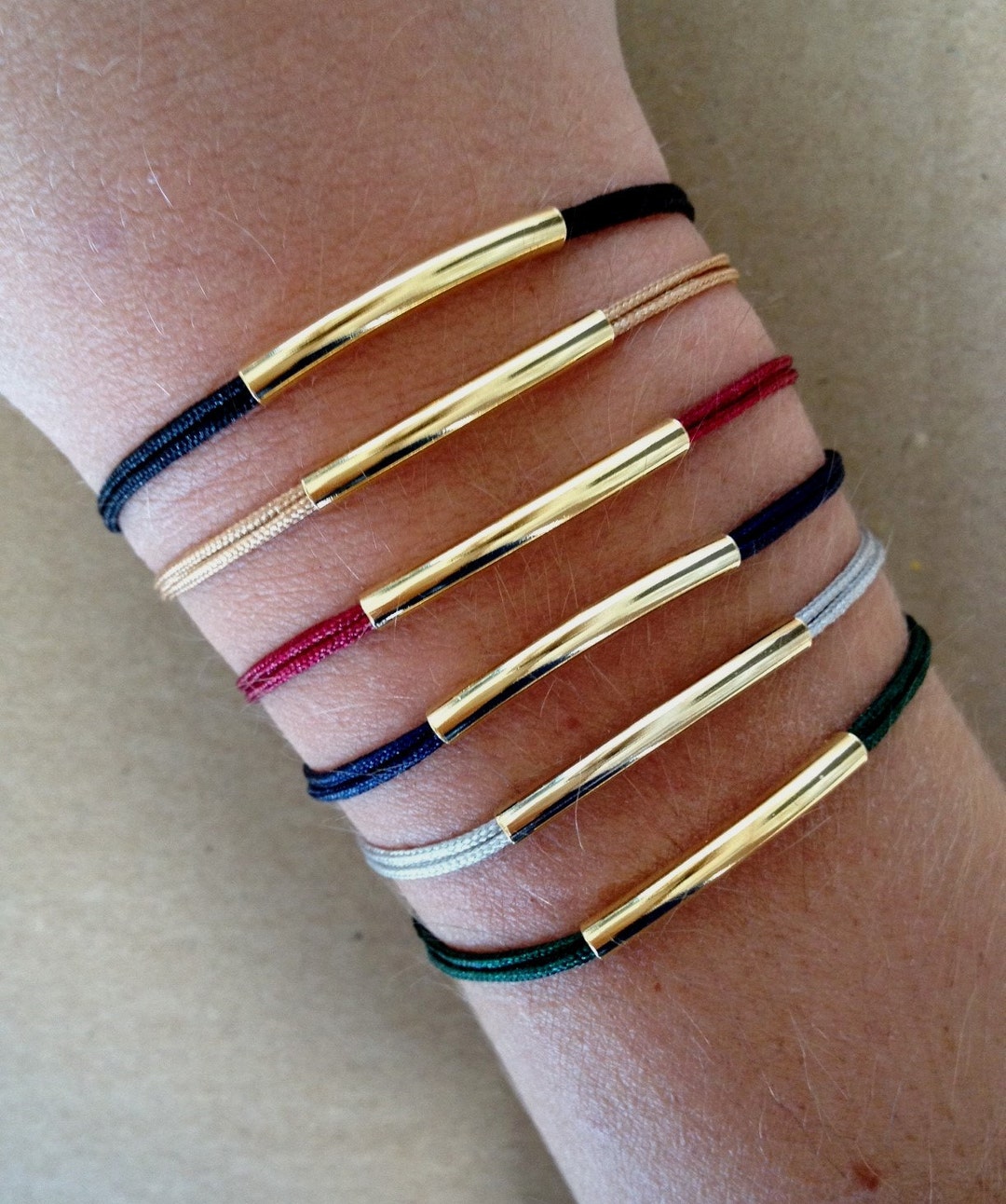 Gold/silver Plated Tube Friendship Bracelet With Macrame Knot