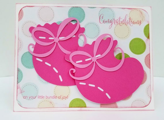 Three colours to choose from Baby Shoes Congratulations. Welcome to the World Baby Booties New Baby Handmade Card Little One Newborn