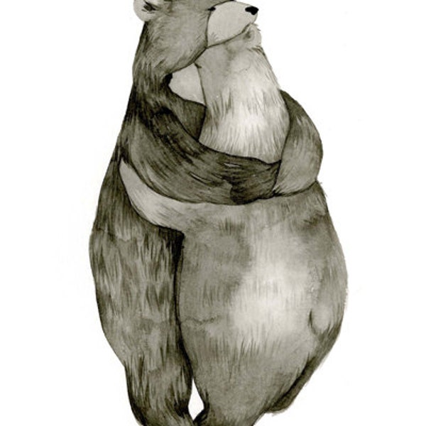 5x7 Bear Hug - Love - Original Illustration Print