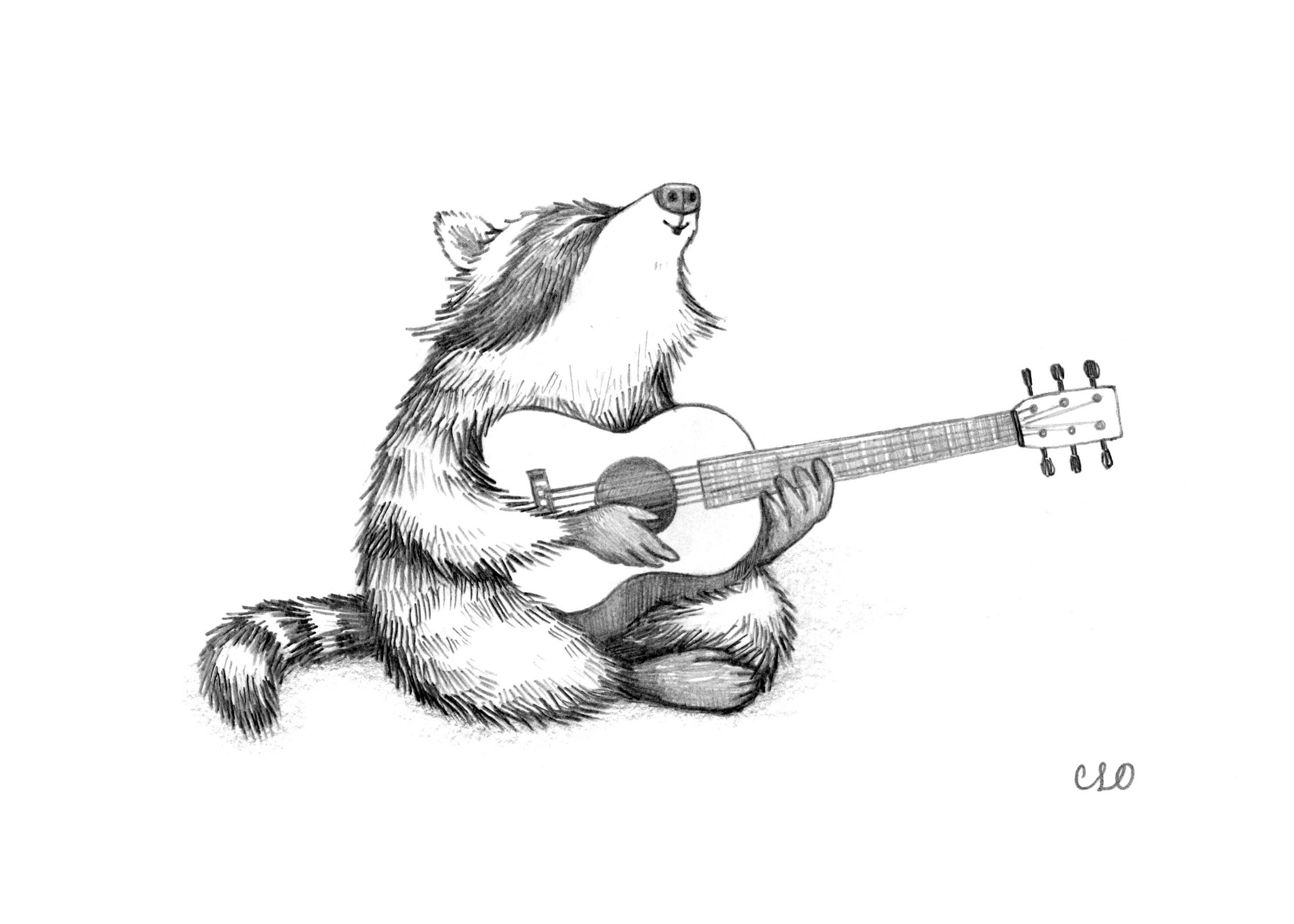 Raccoon Playing Guitar 5 x 7 Print | Etsy