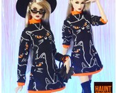 Nu.Face Doll Haunt Couture quot Black Cat Sweater Dress quot high fashion barbie doll clothes Fashionista Witch Halloween