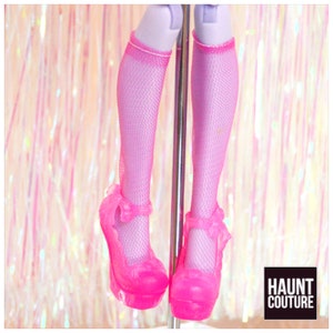 Monster Doll Haunt Couture "Pink Mesh Knee High Socks" high fashion accessories Schoolgirl | Accessories