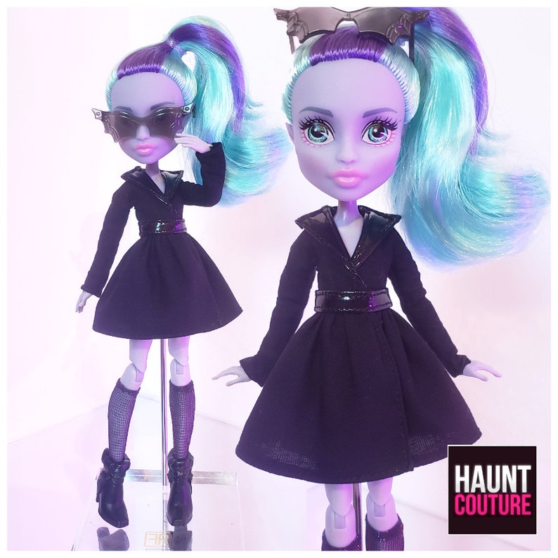 Monster Doll Haunt Couture 'Shadow Trench' high fashion doll clothes | Pleather | Twyla | Trenchcoat 