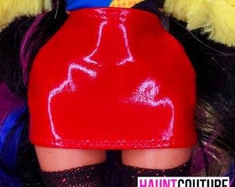 Haunt Couture Doll Clothes: "POP ART red pleather skirt" dress high fashion dress clothes | Superhero Lichtenstein