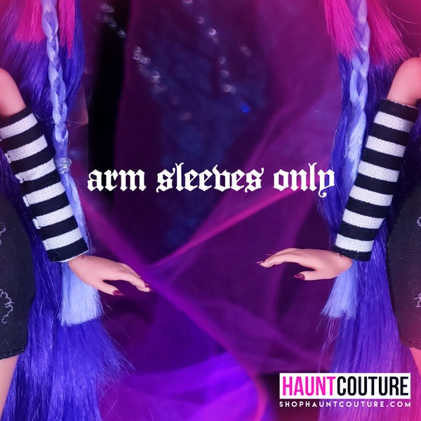 Haunt Couture Doll Clothes: "Striped Arm Sleeves" dress high fashion GOTH dress clothes remix | HALLOWEEN | Disco