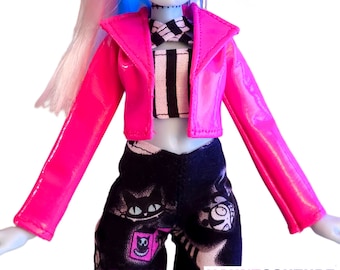 Haunt Couture Doll Clothes: "Hot Pink Biker Coat" dress high fashion dress clothes | Colors | Spooky