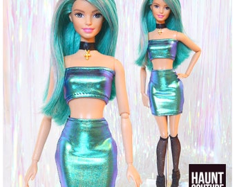 Barbie Doll Haunt Couture "12" Oil Slick 2 piece" high fashion doll clothes Barbie | Trendy | Forever 21 | Hip Made To Move