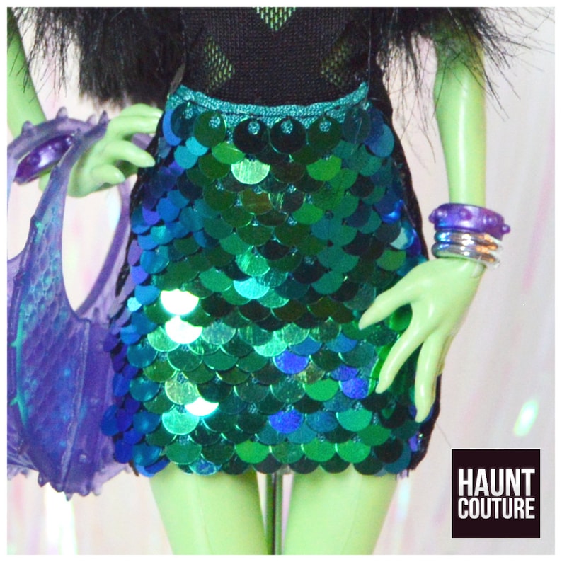 Monster Doll Haunt Couture 'Mermaid Skirt' high fashion dress fierce | Ghoul | Trendy |  Creepy | Emerald | Sequin 