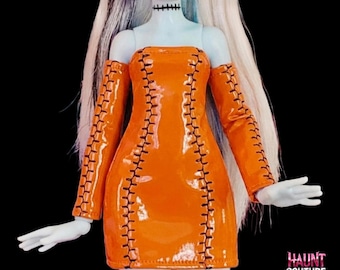Haunt Couture Doll Clothes: "Stitched Up dress ORANGE" dress high fashion dress clothes | Colors | Monster