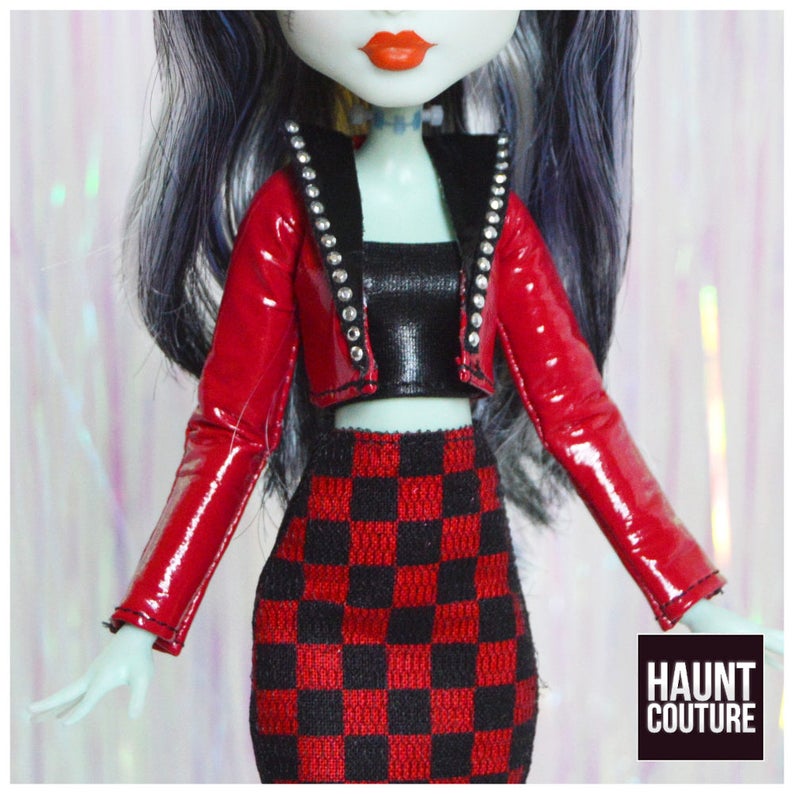 Monster Doll Haunt Couture 2017 'Red Biker Jacket' high fashion doll clothes 