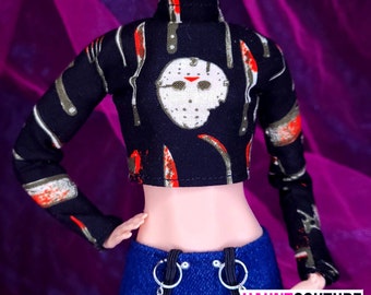 Haunt Couture Doll Clothes: "13th Crop Top" dress high fashion dress clothes | Jason | Halloween