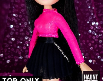 Ropa para muñecas Bratz Haunt Couture: Vestido "Kool Kat Mesh Shirt" de alta costura para invierno, estilo disco/chic/OOTD.