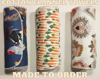 Set of 10 Cotton Flannel Reusable Towels, Washable Napkins, Zero Waste Replacement Cloths