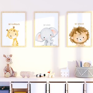 Printable Nursery Animals Wall Art Set of 3 Prints Safari Nursery