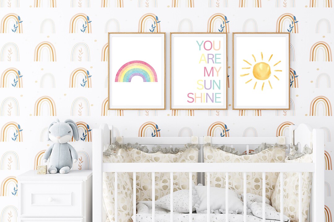You Are My Sunshine Nursery, Wall Art Set of 3 Prints, Rainbow Nursery ...