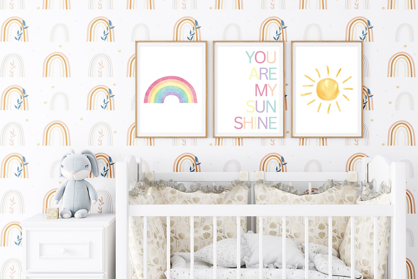 You Are My Sunshine Nursery, Wall Art Set of 3 Prints, Rainbow Nursery ...