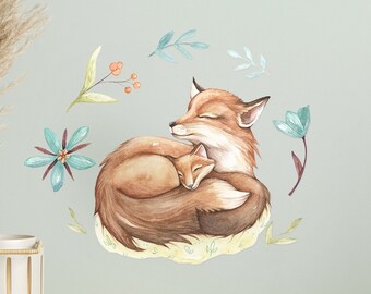 The foxes' nap / Set of wall tights / Fox illustration / autumn collection / Fox wall adhesive / Children's wall decoration