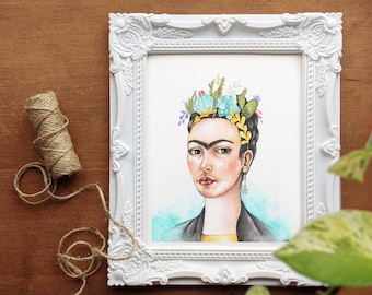 Poster of Frida / Frida-cactus / Portrait of Frida / watercolor frida / frida's art / frida portrait illustration / fosterillustrations