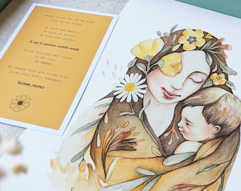 Affiche d'une maman et son enfant / love illustration / Floral art print / Duo affiches  / Citation / Poem and illustration / art