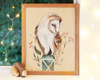 Illustration d'une chouette / affiche de hibou / illustration d'oiseau / bird illustration / affiche de chouette / print 8x10 / owl print