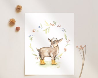 Poster of the goat in rain boots / spring summer / drawing goat / farm animal / farmhouse art / vintage art