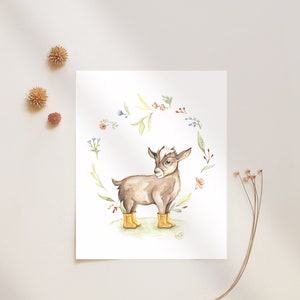 Poster of the goat in rain boots / spring summer / drawing goat / farm animal / farmhouse art / vintage art image 1