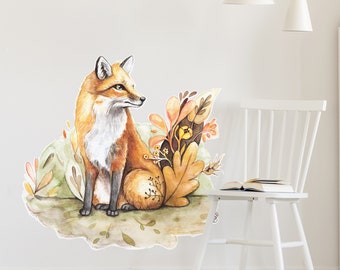 Red fox wall tights / Fox illustration / Fox autumn collection / Art print fox / Fox wall adhesive / Children's wall decoration