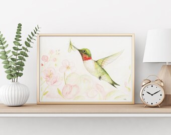 Affiche d'un colibri / oiseau du Québec / cadeau pour ornithologue / illustration d'un colibri / print oiseau / reproduction affiche oiseau