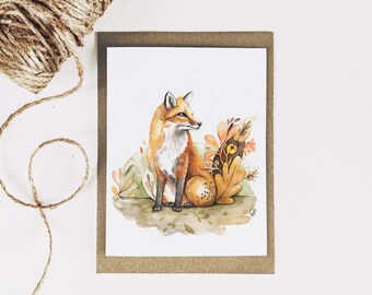 Red fox card / cute fox card / red fox drawing / blank fox card / fox illustration / card any occasion / forest animal