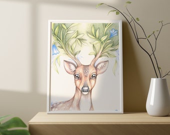 Large format poster Portrait of the stag / fosterillustrations / colorpencildrawing / spring collection / stag illustration / deer illustration