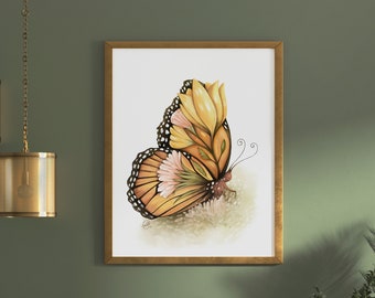 Large format poster of the monarch butterfly / fosterillustrations / baby wall decoration / artprint spring collection / butterfly artprint