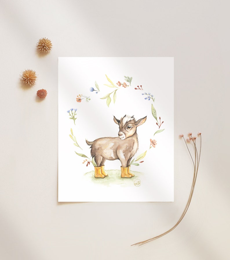 Poster of the goat in rain boots / spring summer / drawing goat / farm animal / farmhouse art / vintage art image 1