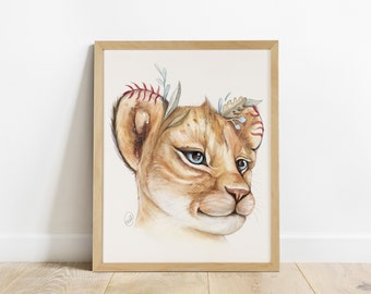 Affiche de bébé lion / collection jungle / fosterillustrations / déco murale bébé / affiche à encadrer / cute animal artprint / lionface