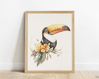 Poster of a toucan / jungle collection / fosterillustrations / toucan illustration / watercolor toucan / tropical poster / artprint