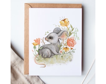 Carte de souhait petite souris / fosterillustrations / cute animal print / dessin petite souris / carte anniversaire / fait main