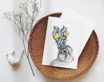 Illustration of a winter rabbit / Rabbit illustration / poster5x7 rabbit / rabbit drawing / fosterillustrations / art