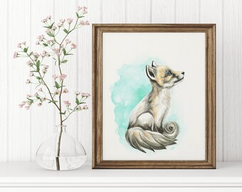 Illustration d'un renard pensif / douce illustration de renard / fosterillustrations / baby fox illustration / fox art print / 8x10 art